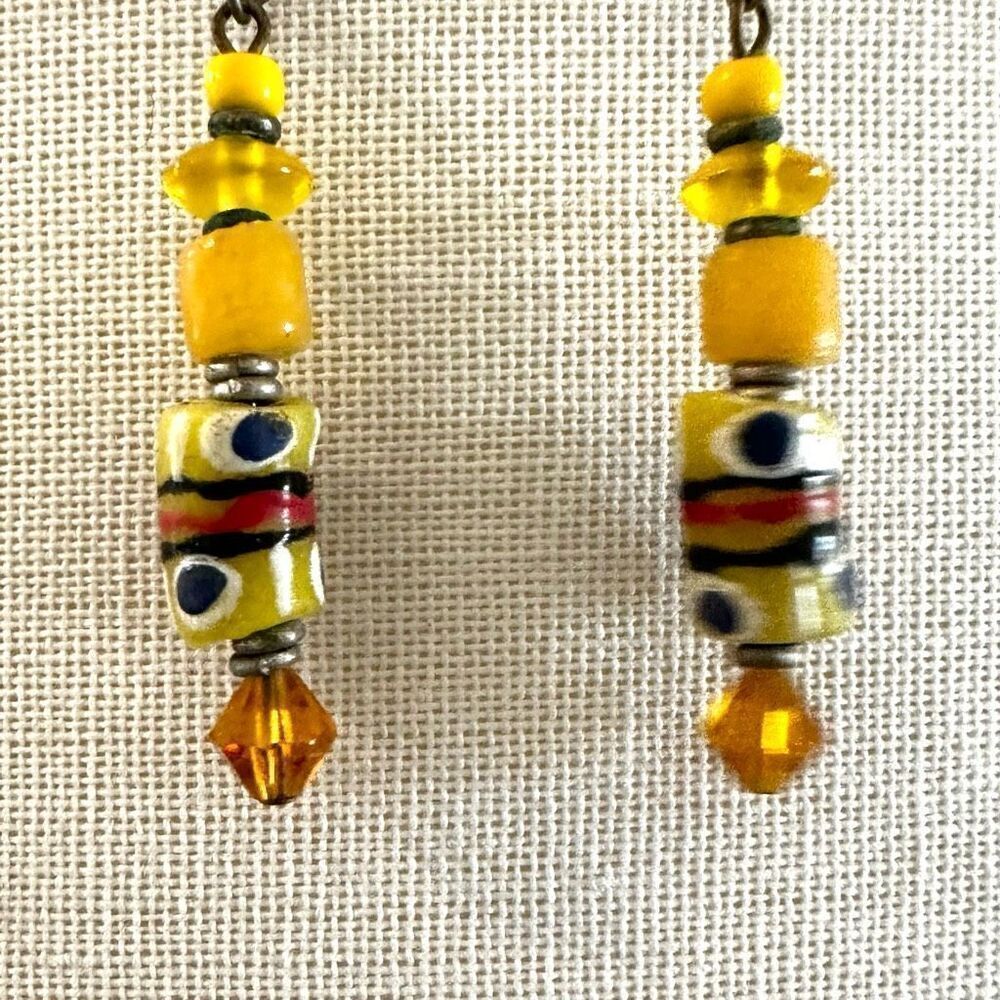 Yellow beaded crystal drop earrings